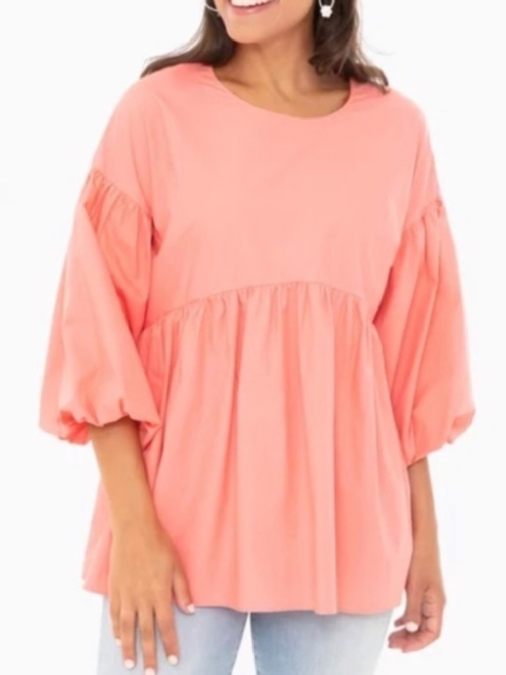 Pomander Place by Tuckernuck Peach Cotton Babydoll Puff Sleeve Top Size XS